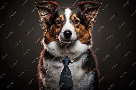 Premium Photo | Portrait of dog in a fulllength business suit on a dark ...