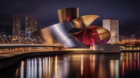 Premium AI Image | Night view of Guggenheim Museum Bilbao