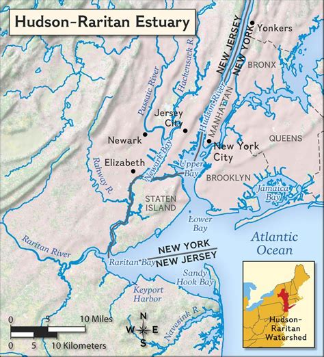 A map of the Hudson-Raritan estuary of New York and New Jersey. The ...