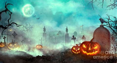 Halloween Background. Scary Pumpkins Photograph by Mythja Photography