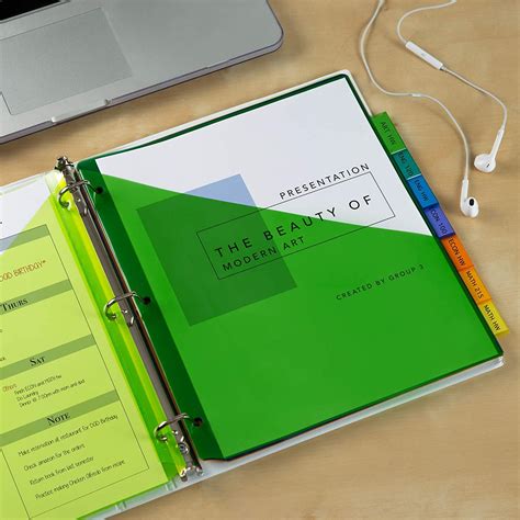 Binder Dividers, 8-Tab Plastic Pocket Dividers for Home Office or ...