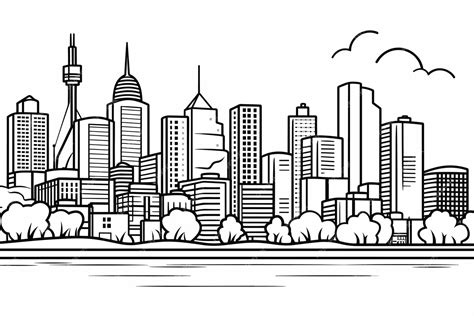 Premium Vector | Thin line style city panorama outline cityscape wide ...