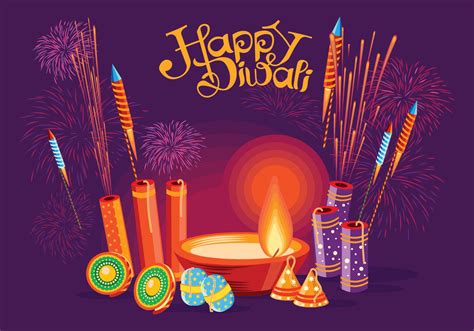 Burning Diya and Fire Cracker on Happy Diwali Holiday Background for ...