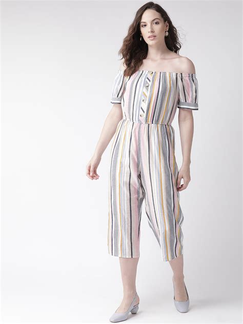 Twenty Dresses By Nykaa Fashion Stripe Up In Color Culotte Jumpsuit ...