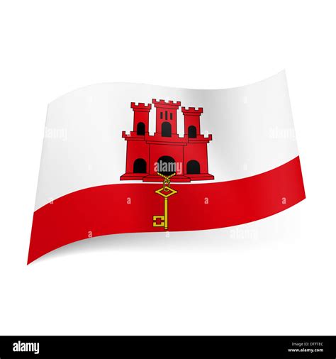 National flag of Gibraltar: white and red stripes with red castle and ...