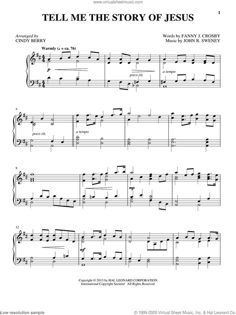 Cindy Berry: Tell Me The Story Of Jesus sheet music for piano solo