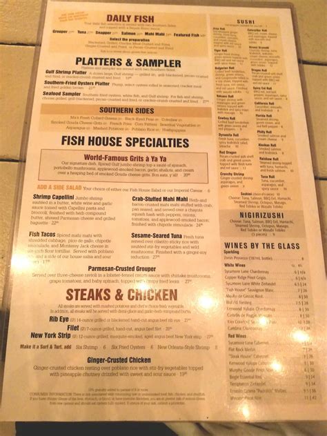 Menu at The Fish House pub & bar, Pensacola