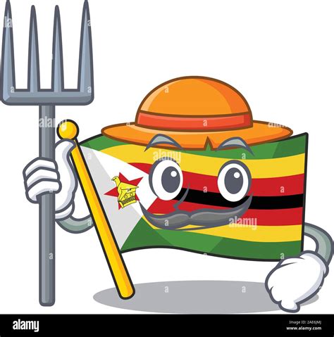 Farmer flag zimbabwe cartoon character with hat and tools Stock Vector ...