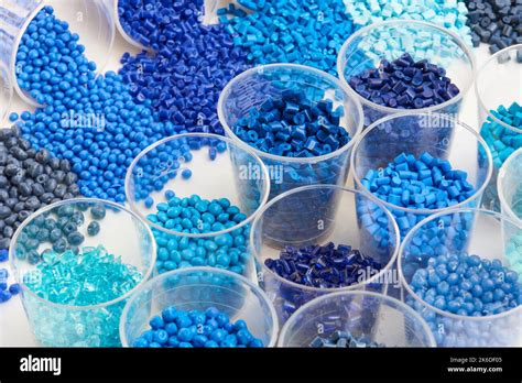 different blue plastic resin granulates for injection moulding process ...