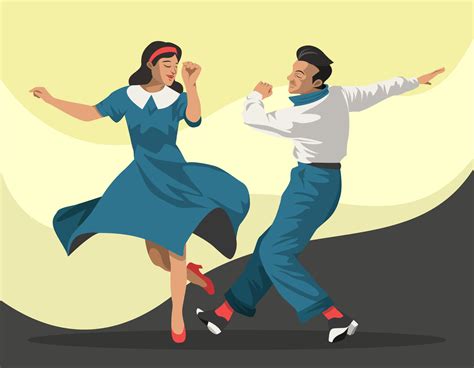 Couple Dressed in 1940s Fashion Dancing a Tap Dance, Vector ...