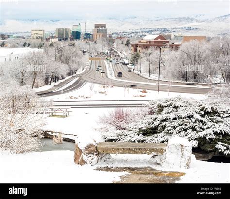 Boise Idaho skyline in winter with snow in the ground Stock Photo - Alamy