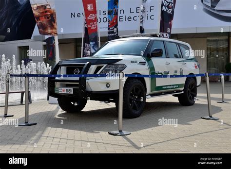 DUBAI, UAE - NOVEMBER 17: The Nissan Patrol of Dubai Police car is on ...