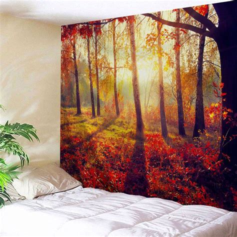 [41% OFF] 2021 Autumn Sunshine Forest Bedroom Wall Tapestry In ORANGE ...