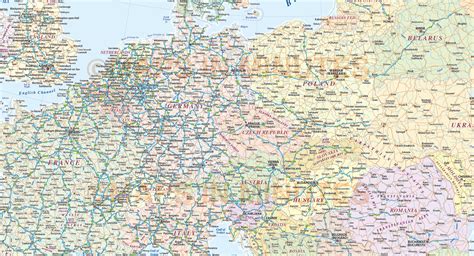 Central Europe Political Country vector map with roads fully layered in ...