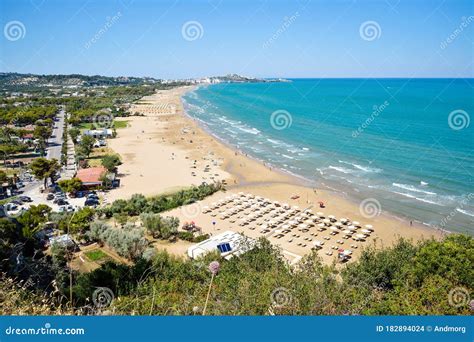 Apulia Coast: Panoramic View Of The Beach Of Vieste. Gargano National ...