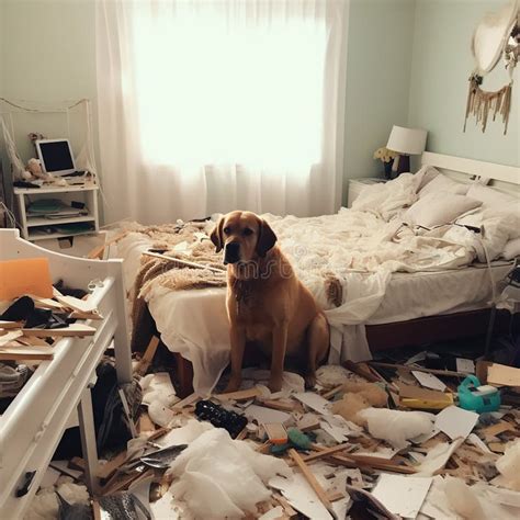 Big Mess in the Bedroom, Ruined Broken Torn Things, Guilty Dog in the ...