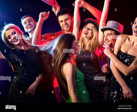 Dance party with group people dancing and disco ball Stock Photo - Alamy