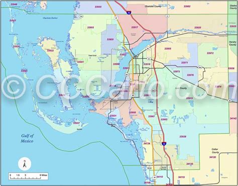 Fort Myers, Florida Zip Code Boundary Map - Lee County Zip Codes