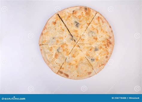 Top View of a Four Cheese Pizza Against a White Background Stock Photo ...