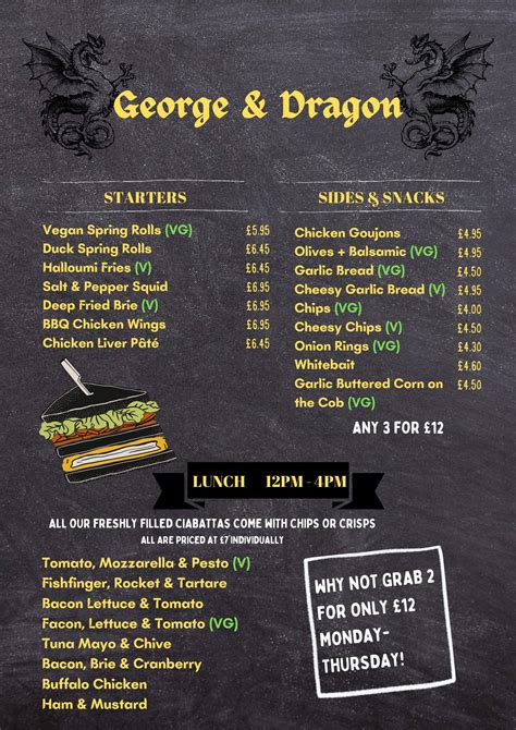 Menu at George and Dragon pub & bar, Salisbury