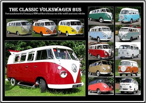 the classic volkswagon buses are all different colors