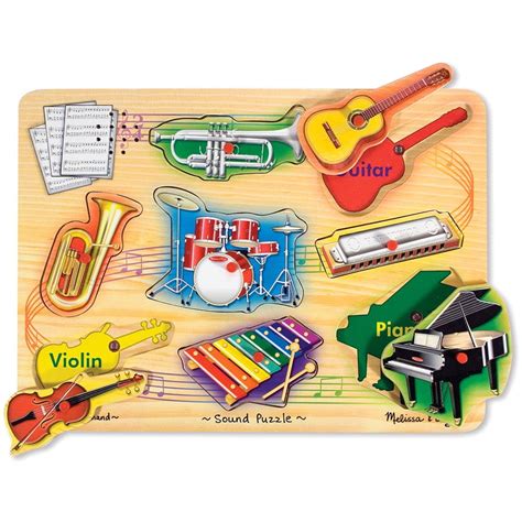 Melissa & Doug Musical Instruments Sound Puzzle - Wooden Peg Puzzle (8 ...