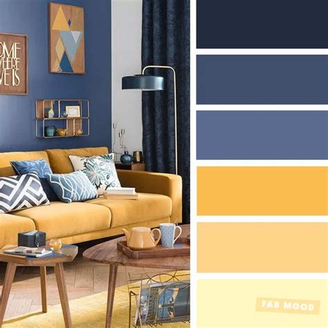 The best living room color schemes - Blue and Mustard Color Palette