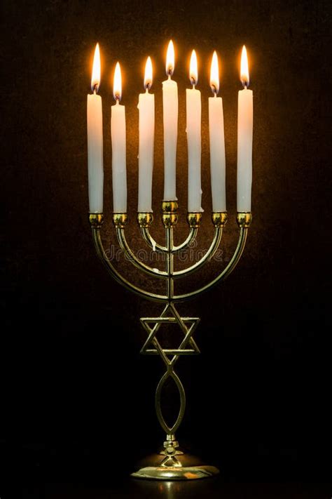 Jewish Hanukkah Menorah On Black Background. Stock Image - Image of ...