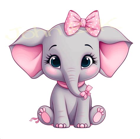 Baby Elephant Svg, Cute Baby Elephant Pink Bow Svg, Baby Elephant ...