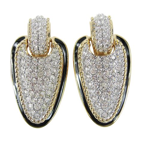 Daniel Swarovski Crystal Encrusted Dangle Clip on Earrings For Sale at ...