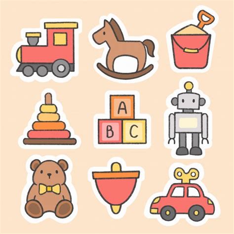 Kid toys sticker hand drawn cartoon collection | Premium Vector # ...