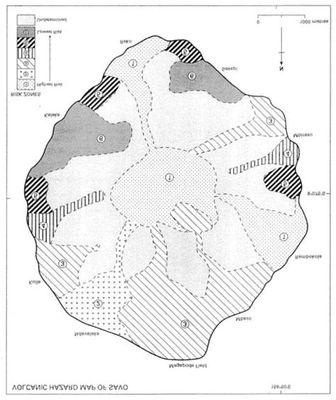 Preliminary hazard map of Savo Island, with six relative zones of ...