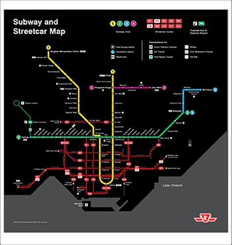 Toronto Transit Commission (TTC) subway and streetcar system map (13 ...