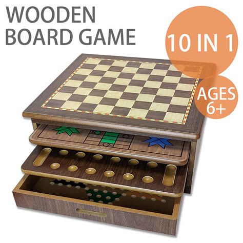 10 in 1 Wooden Board Kids Game Set Chess Backgammon Checkers Snakes ...