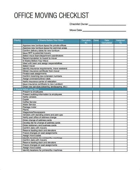 Office Move Project Plan Template Lovely Sample Moving Checklist 8 ...