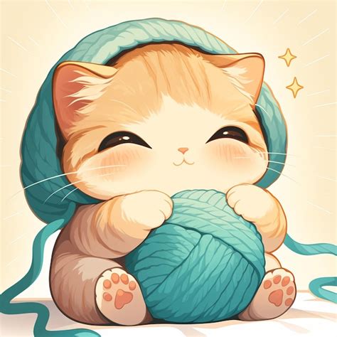 Premium Vector | Scottish Fold Playing with a Ball of Yarn