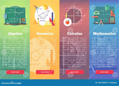 Mathematics Banners. Flat Vector Education Concept of Math, Algebra ...