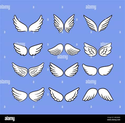 Cartoon angel wings set. Hand drawn wings isolated on white background ...