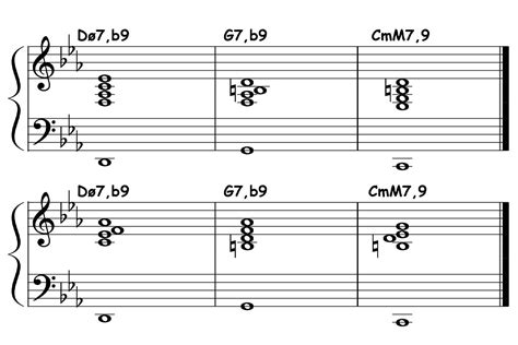 Jazz School: Minor 2-5-1 Chord Progression: iiø7,b9-V7,b9-iM7,9 Chord ...