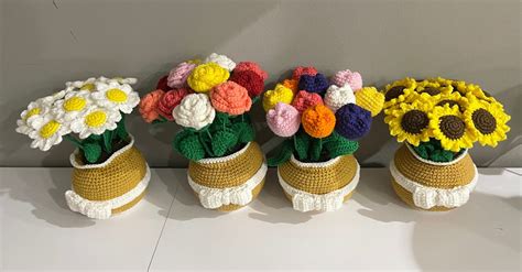 Crochet Flower Pot Decorations - Etsy