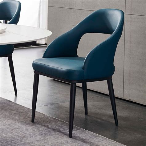 Blue Modern Faux Leather Upholstered Dining Chair with Solid Wood Legs ...