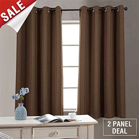 2 Panel Blackout Curtains Brown 63 inch Bedroom Linen Textured Curtains ...