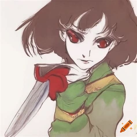 Chara from undertale brandishing a knife in a dramatic scene on Craiyon