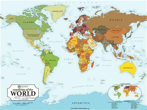 Labeled World Map With Countries, Capitals & Cities in Pdf