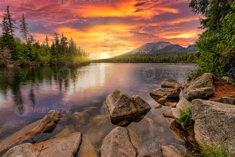 Awesome nature landscape. Beautiful scene with high Tatra mountain ...