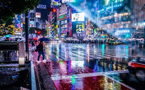 Tokyo, night city, rain, skyscrapers, metropolis, people, japan, HD ...