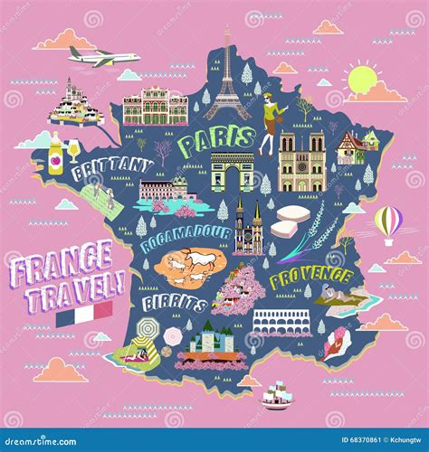 France Travel Map Cartoon Vector | CartoonDealer.com #68370867