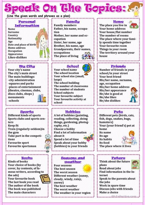 Speak on the topics - English ESL Worksheets for distance learning and ...