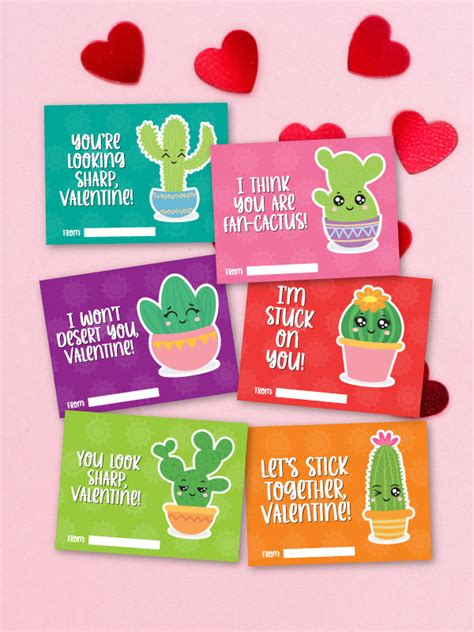 Printable Cactus Valentines Cards For Kids