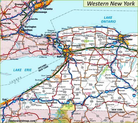 Map Western New York State - State Coastal Towns Map